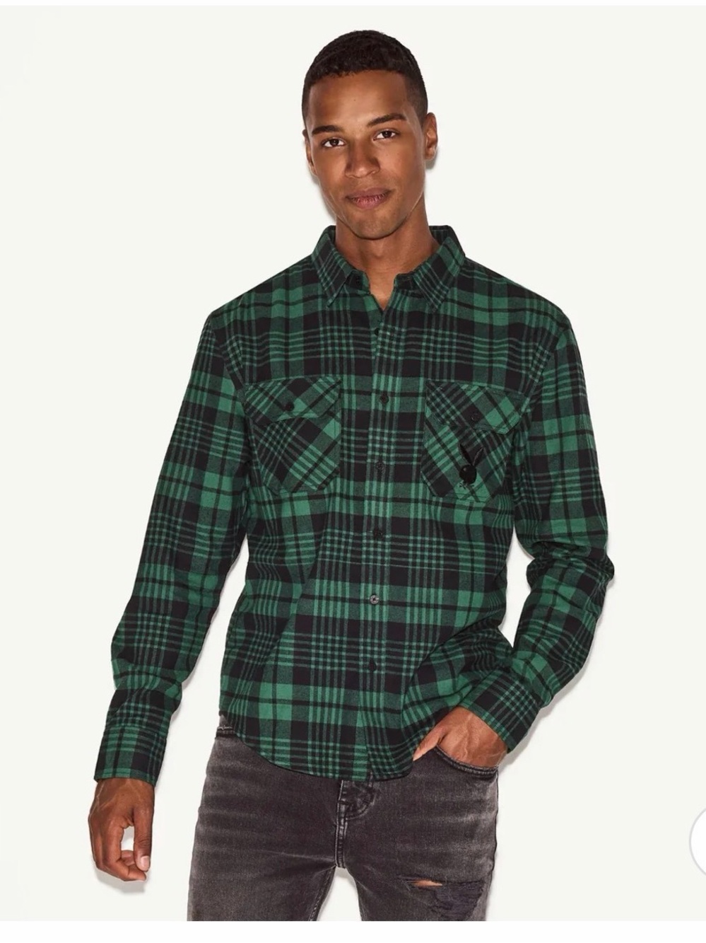 PLAYBOY Green and Black Plaid Shirt Jacket